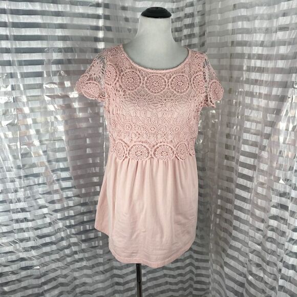 Motherhood Pink Lace Overlay Blouse - Picture 1 of 8